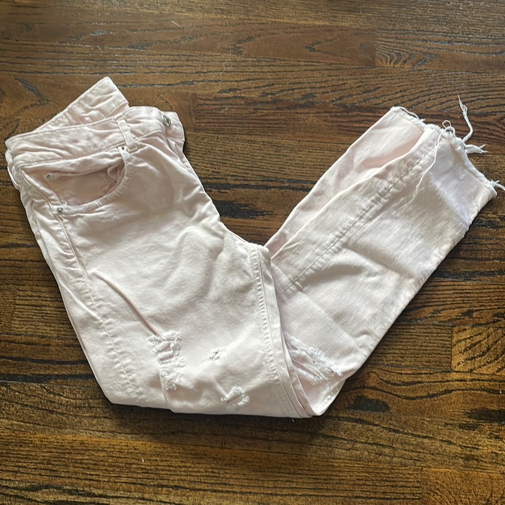 Womens Zara Skinny Distressed Denim Jean / Straight Leg Light pink